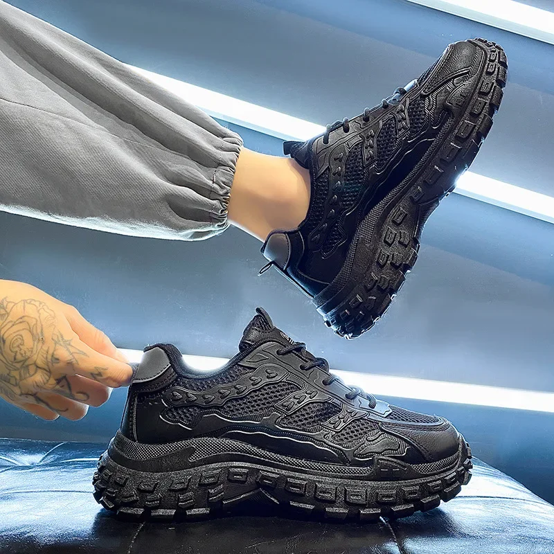 Labor shoes men's winter breathable wear-resistant non-slip tire sole work shoes men's black sports heightening dad trendy shoes