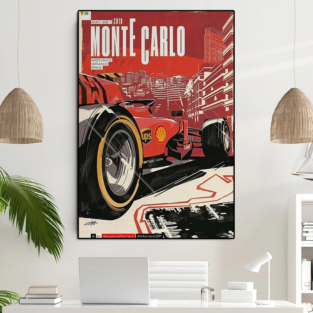Retro Super Formula Racing Comic Poster And Print Monte Carlo Grand Prix Canvas Painting Sports Car Wall Art Room Home Decor