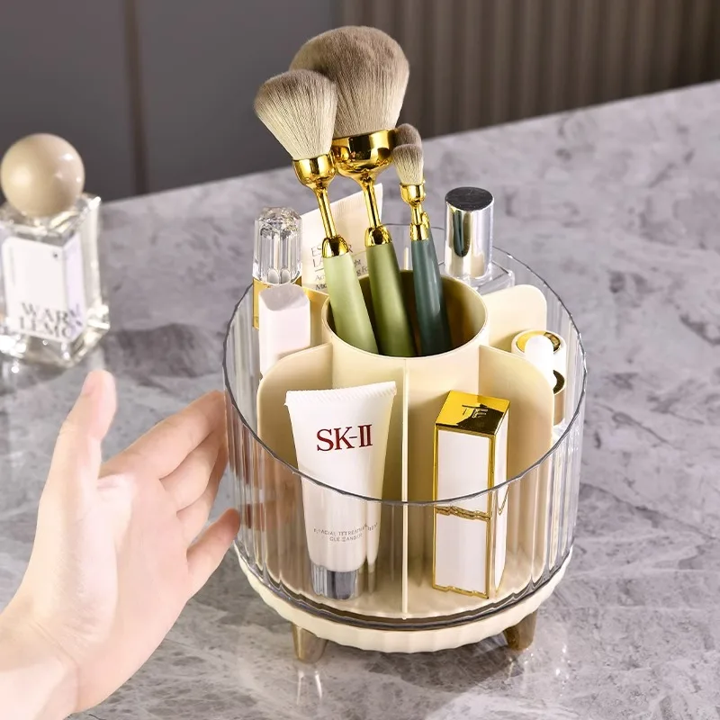 Makeup Brush Storage Tube Desktop Large Capacity Lipstick Cosmetics Storage Box Transparent Rotating Eyebrow Brush Holder Storag