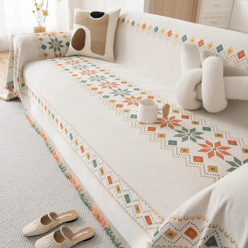 Bohemian Ethnic Style Chenille Sofa Cover Throw Blanket Couch Chair 3 Seater Decorative Towel for All Season 1 Piece S029