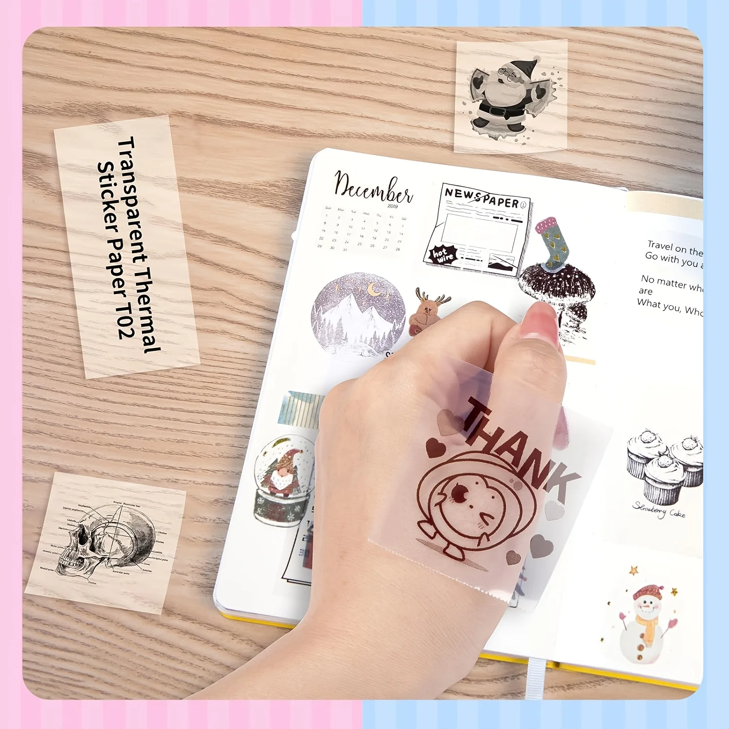 ملصقات شفافة، ورق طباعة حراري شفاف 53 مم للإيصالات الصغيرة المحمولة، صنع شارات النوافذ، ملصق M02 T02