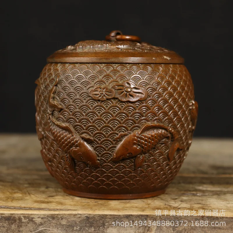 Copper Home Living Room Office Moisture- Insect-Proof Tea Storage Canister Creative Gift Ornament Decoration