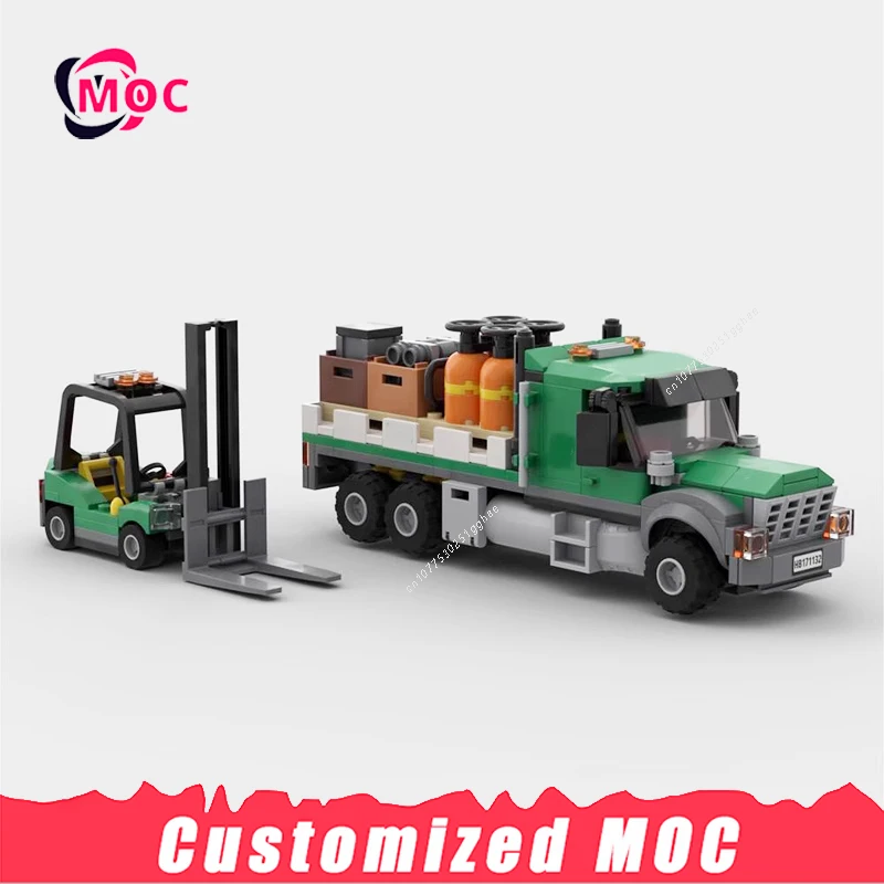 347PCS Cargo Flatbed Truck & Forklift MOC Creative Model Building Blocks Architecture DIY Assembly Model Toys Xmas Gifts