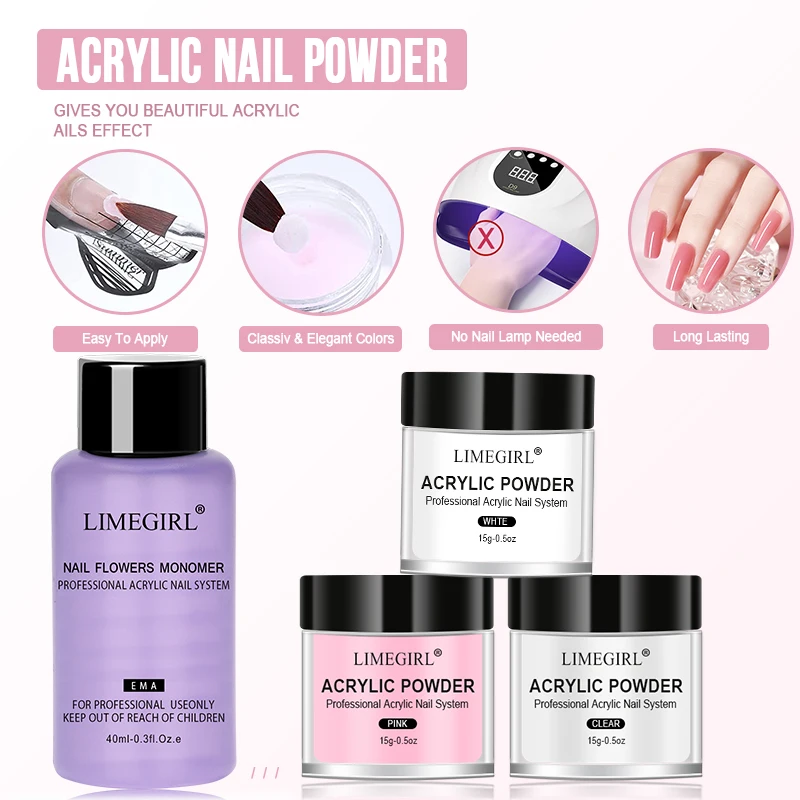 40ml Crystal Liquid With 45ml Acrylic Powder Set Lnclude Pink White Transparent Acrylic Powder Kit Suitable Beginner Nail Kit