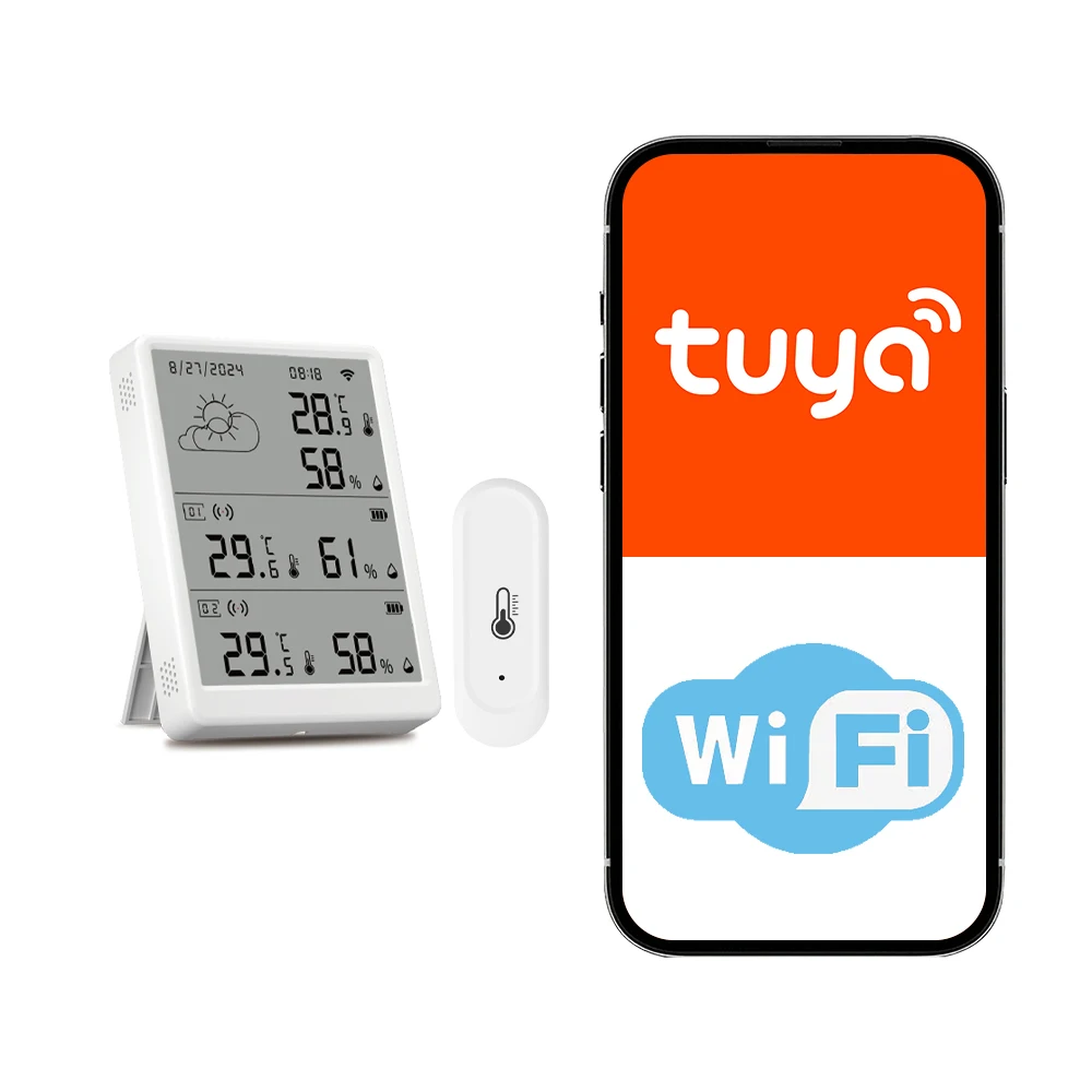 Tuya WiFi-weerstation Slimme thermohygrometerkit WiFi-gateway en buiten IP65 Waterdichte 433 mhz thermohygrometer met app-waarschuwing