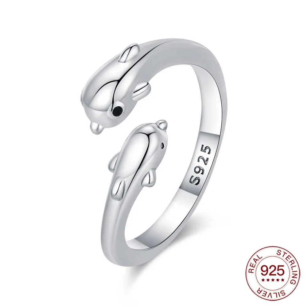 925 Sterling Silver Dolphin Mother And Child Ring Hypoallergenic Ring Holiday Blessing Everyday Outfits Jewelry Gift For Women