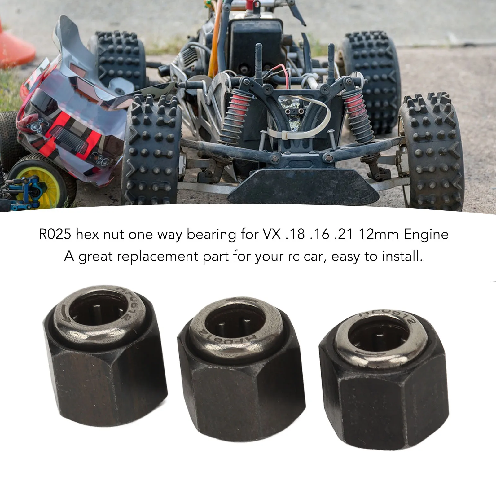 3pcs RC 12 mm Hex Nut One Way Bearing R025 Compatible for VX 16 18 SH 21 Engines Parts for HSP RedCat 1/10 RC Car
