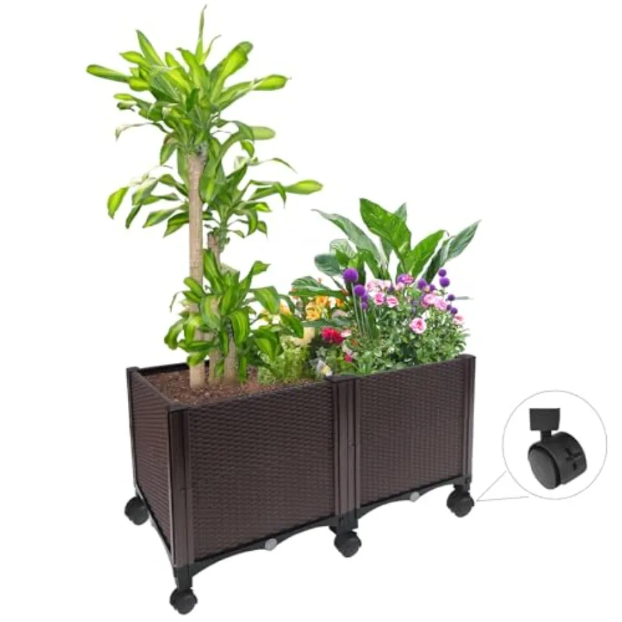 

Deep Root Raised Garden Bed Outdoor Large Plastic Planter Box with Drain Plugs 31.5x15.7x19.7-inch Brown