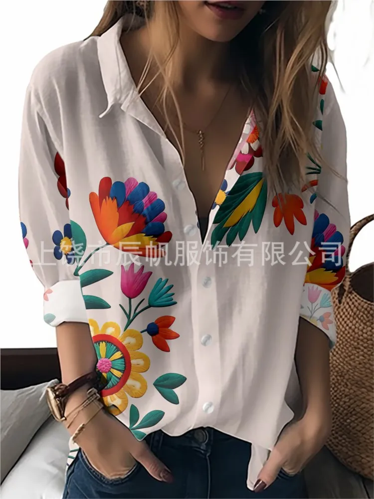 

Весенне-осенняя рубашка с длинным рукавом и принтом, женские свободные повседневные рубашки с отложным воротником и пуговицами, новые модные женские топы и блузки