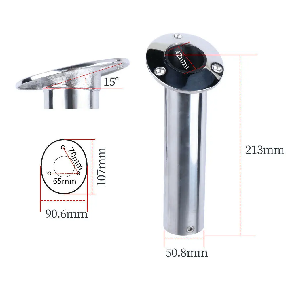 (2PC)Boat Accessorie 15/30/90 Degree 316 Stainless Steel Boat Fishing Rod Holder Flush Mount Rod Pod