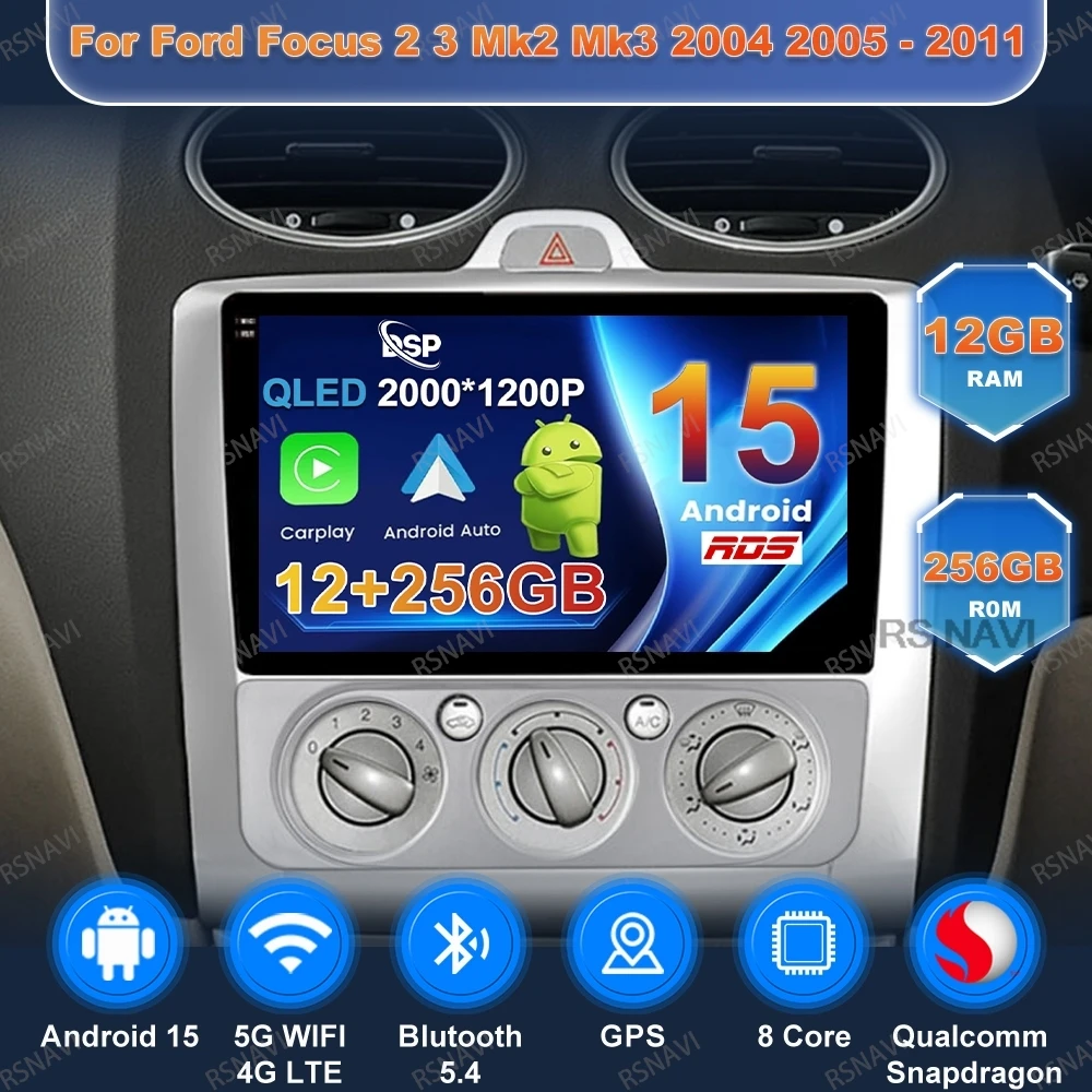 

Car Radio Andoird 15 For Ford Focus 2 3 Mk2 Mk3 2004 - 2011 Navigation GPS DVD 4G LTE Head Unit Autoradio QLED DSP Multimedia BT