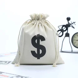 Canvas Money Bags for Party, Costume Money Bag Prop with Dollar Sign,  Money Sacks for Christmas Cosplay Theme Party (2 Packs)