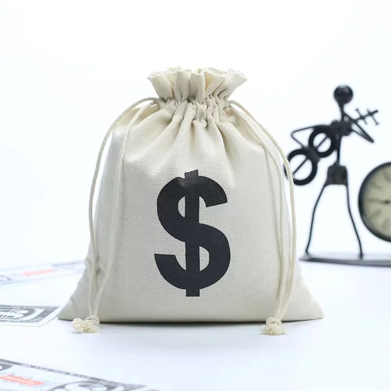 Canvas Money Bags for Party, Costume Money Bag Prop with Dollar Sign,  Money Sacks for Cosplay Theme Party (35cm*40cm/1Packs)