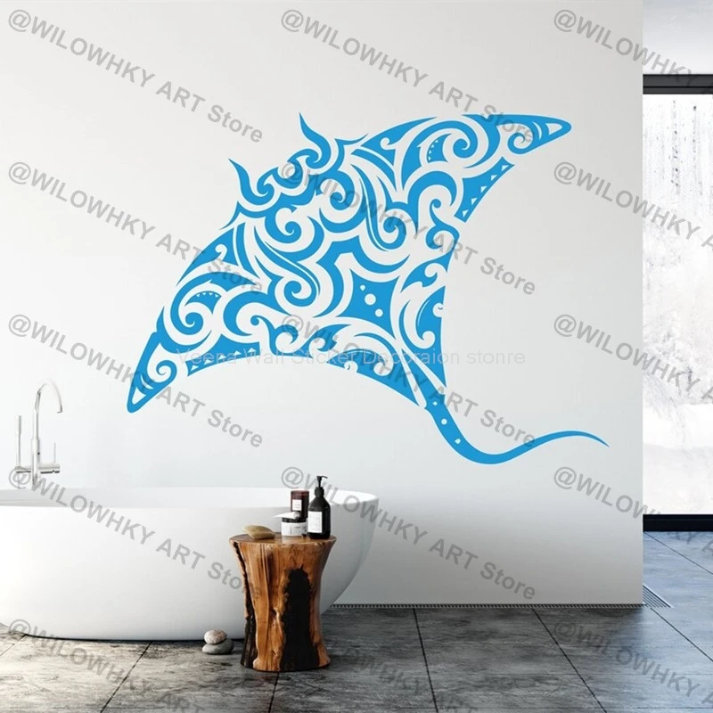 Manta Ray tribal Wall Decal, Stingray Wall Art Modern Wall Stickers, Ray Bathroom Decor, Manta Ray Room Wall Art Home Decor C5