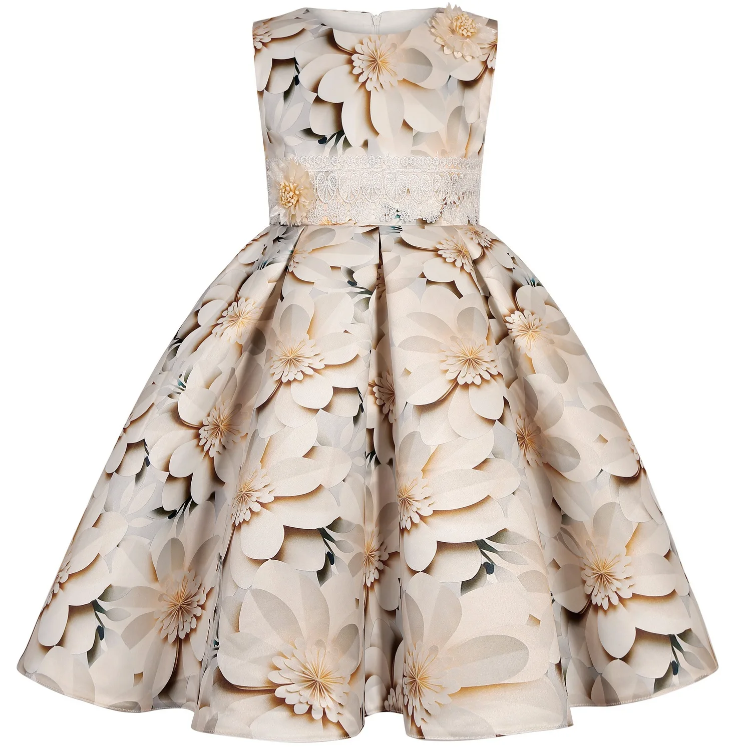 2-10 Years Vintage Flowers Girls Dress Summer Sleeveless Girls Princess Dress Specialty Walking Host Dresses New Kids Clothes