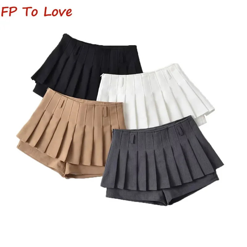 

Spice Girl Y2K Black White Grey Khaki College Style High Waist Pleated Skirt Women's Mini A-line Anti-Walking Skirt