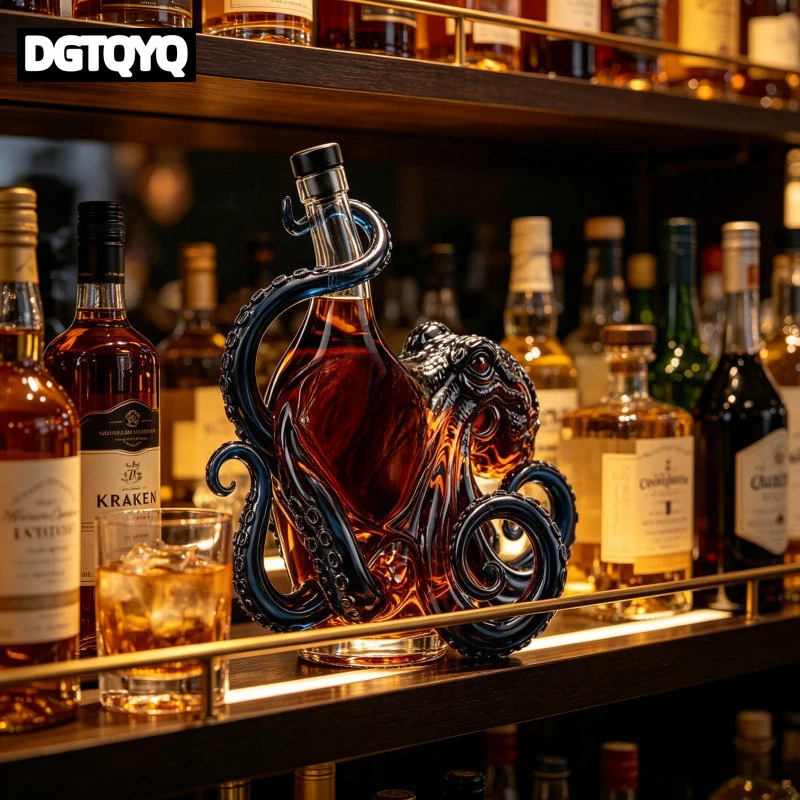 Unique Kraken Octopus Glass Liquor Bottle, Clear Rum Decanter, Decorative Barware & Home Display Piece for Spirits view 5