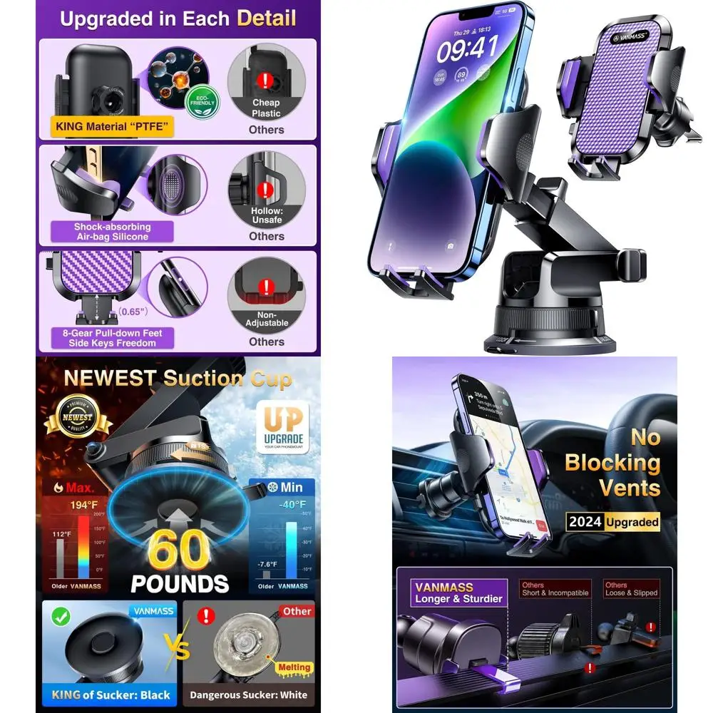 

Enhanced Suction & Clip Car Phone Holder for Military-Grade Devices, Compatible with iPe 16 Pro Max, 15, 14, 13, 12, Android