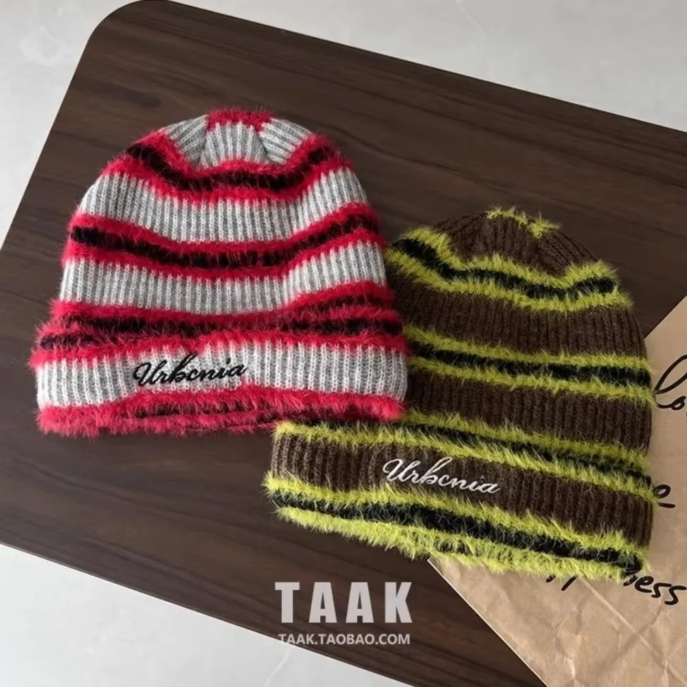 Comfortable Dopamine Color Pullover Hats Windproof Cold Proof Knitted Hats Casual Warm Beanies Winter