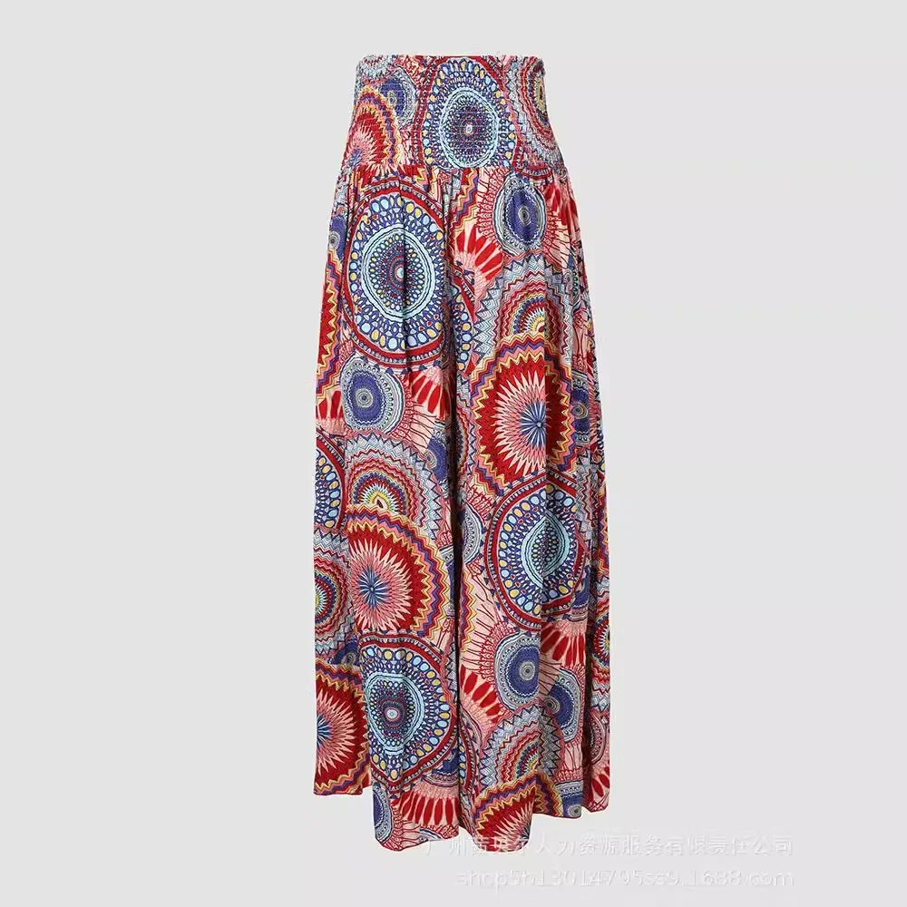 Pantalones de cintura alta para mujer, pantalón holgado con estampado Floral, estilo Vintage, con control de cintura y pierna ancha, para verano