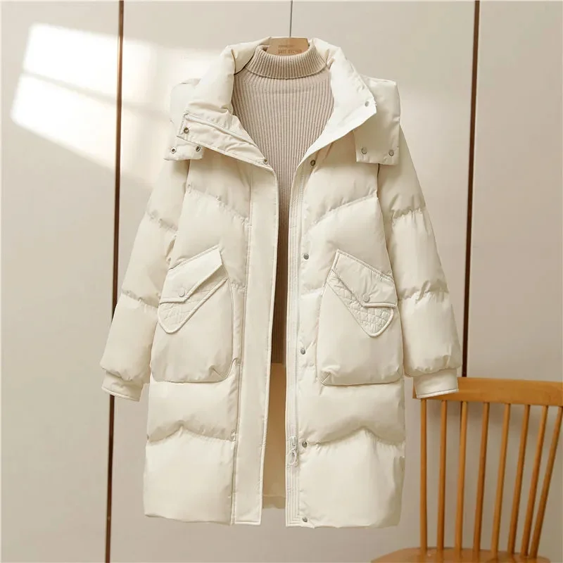 Autumn Female Hooded Parkas Outwear Winter Women Long Sleeved Down Cotton Coat Korean Ladies Fashion Loose Cotton Padded Jacket