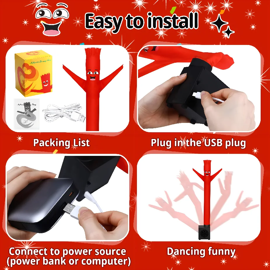 3PCS Party 5V ประเภท C Usb ตลก Wacky Waving Man Dance Tube Guy ของเล่นเดสก์ท็อปตกแต่งในร่ม Mini Inflatable Air นักเต้น