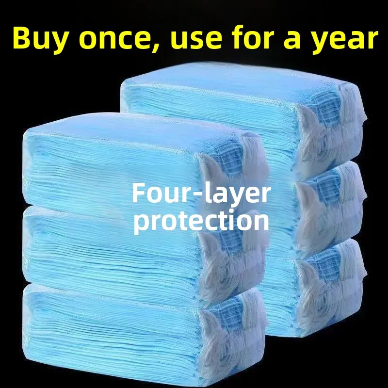 Four-Layer Thickened Disposable Flat Mask Independent Packaging Dustproof Fluid Resistant Comfortable Breathable for Men And ...