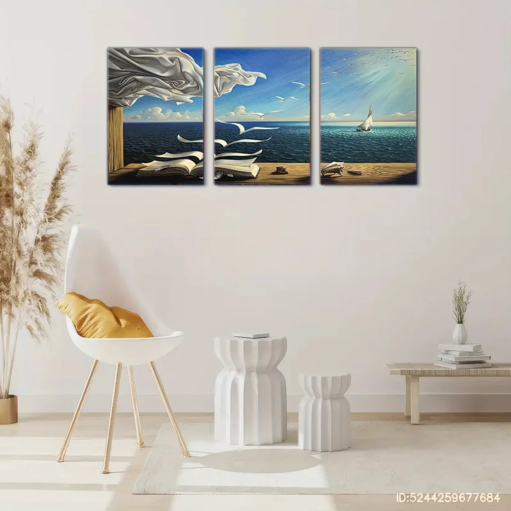 طائرة ثنائية الأبعاد، 3 قطع من القماش بدون إطار، تفسير فني منزلي على الموضة للوحات تزيين المناظر الطبيعية على شاطئ البحر، Tyndall