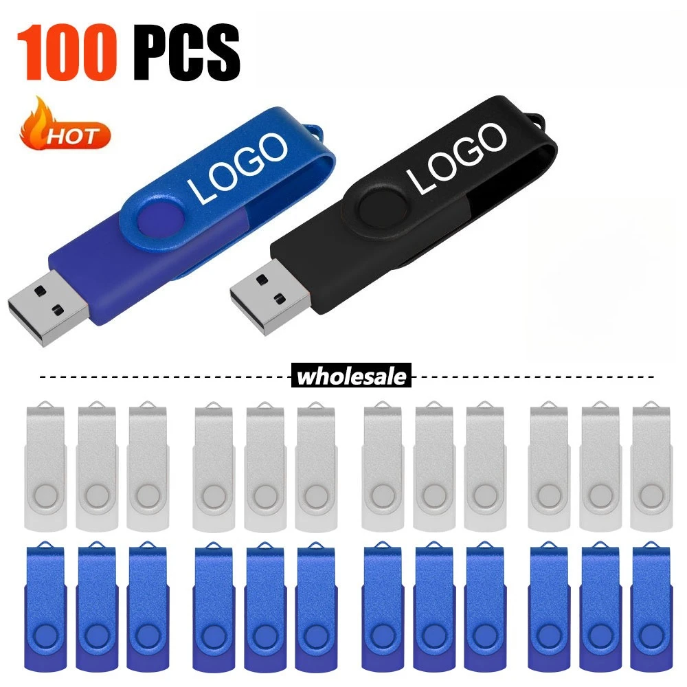 100 шт./лот USB-флешки 1 ГБ, 2 ГБ, 4 ГБ, 16 ГБ, 32 ГБ, 64 ГБ, 128 ГБ с металлическим зажимом, флеш-накопители с возможно