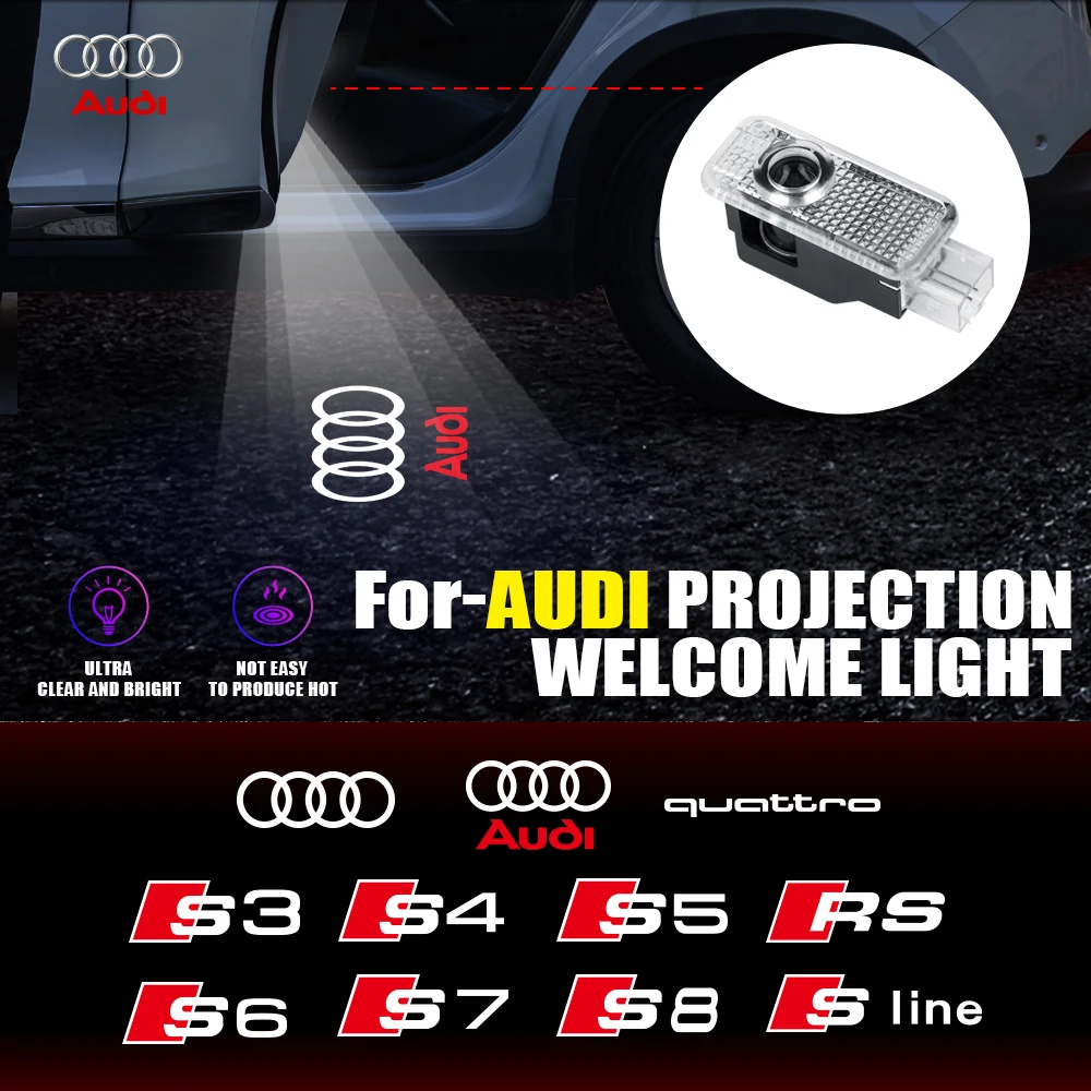 2Pcs HD Led Car Door Welcome Light Laser Projector Courtesy Lamp for Audi S Line A3 8L 8P TT Mk2 RS A6 C7 A1 A5 Q3 A4 B8 Quattro