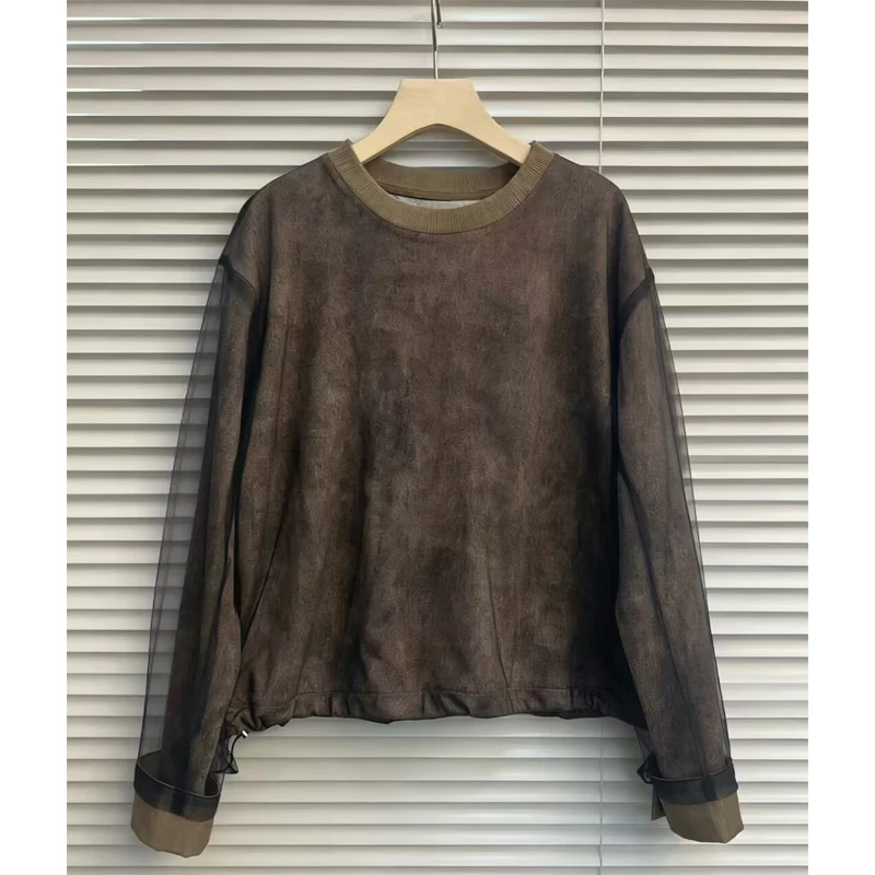 Loose Fit round Neck Long Sleeve Hoodie Women's Autumn Winter New Style Drawstring Bottom Base Layer Top Commute Style