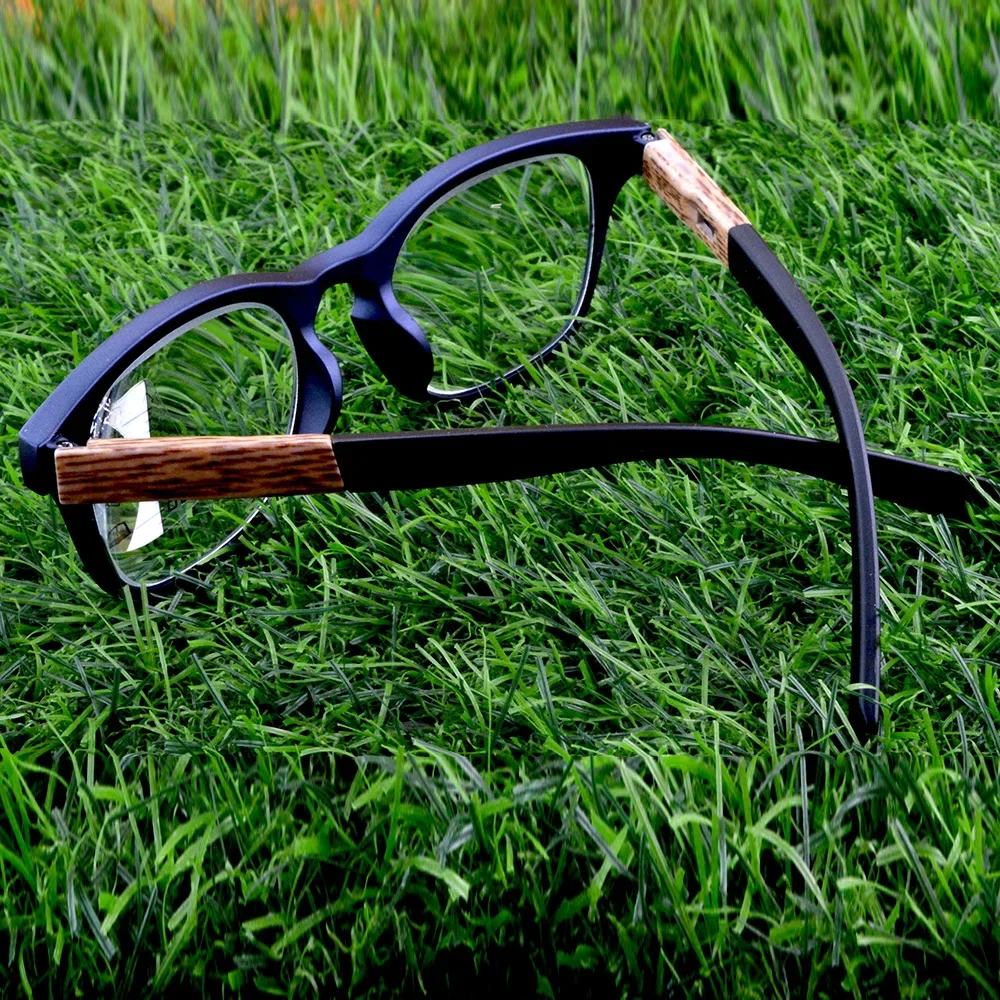 Handcraft Wood Grain Square Blue Frame Men Progressive Multifocal Limited Reading Glasses +0.75 to +4