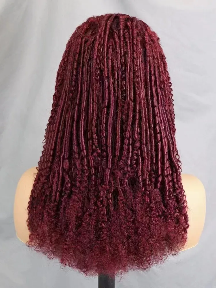 13x4 Wig rambut manusia keriting dengan ketebalan 250% gulungan sumpit tanpa lem renda untuk rambut palsu Remy Brasil warna hitam Burgundy