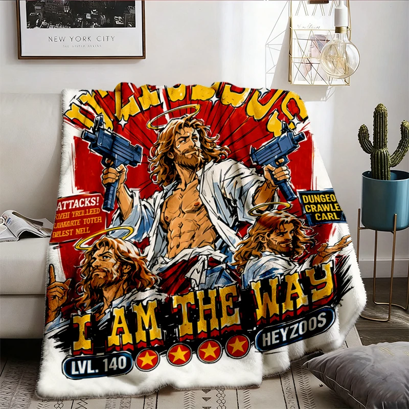 Uzi Jesus Flannel Blanket, Dungeon Crawler Carl Princess Donut Flannel Throw