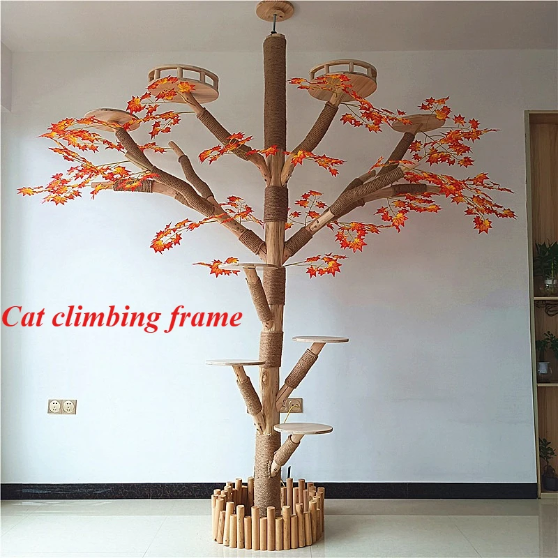 Cat Climbing Frame Nest Tree Twine Solid Wood Scratchers Pet Products Supplies Furniture Luxury Villa Cats Jumping Platform Toys