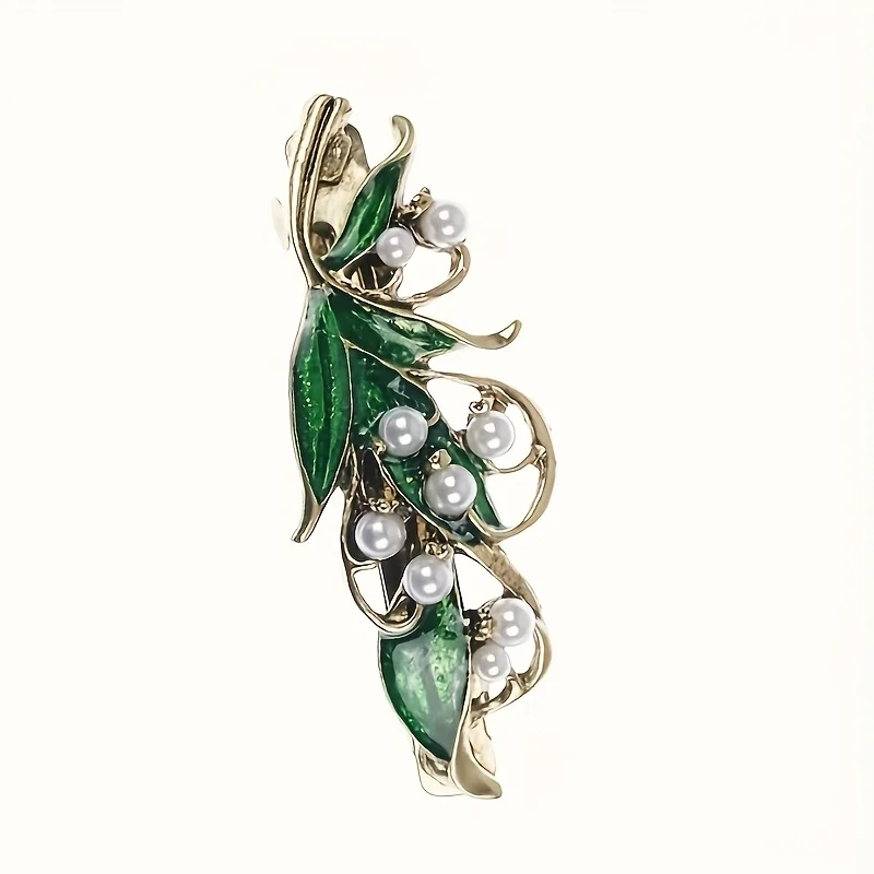 1 fermaglio per capelli con perla verde, fermaglio a molla con fiocco