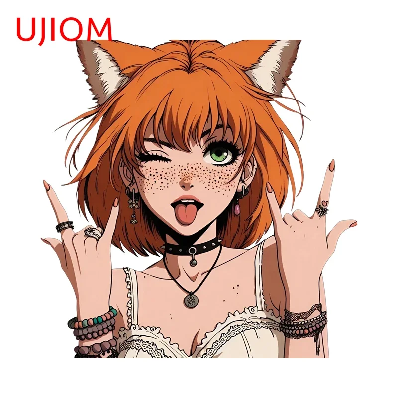 UJIOM Vintage Cat Girl with Freckles Wall Stickers Cool Personality Graffiti Anime Graffiti Decals Nice Home Accessories