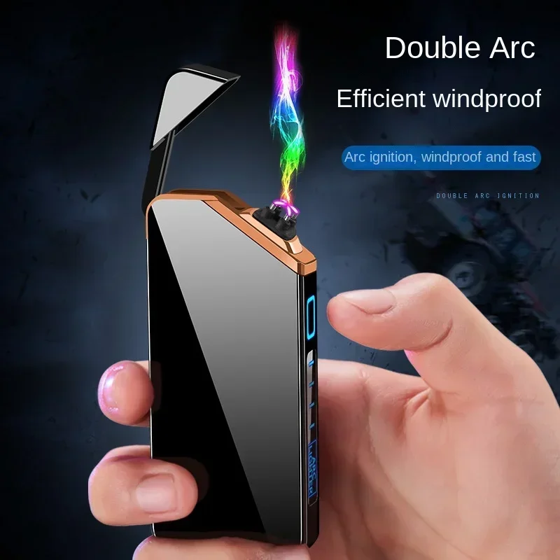 Usb Recharge Electric Lighter Windproof Plasma Lighter Smoking Accessories Laser Induction Double Arc Lighter Gift for Men