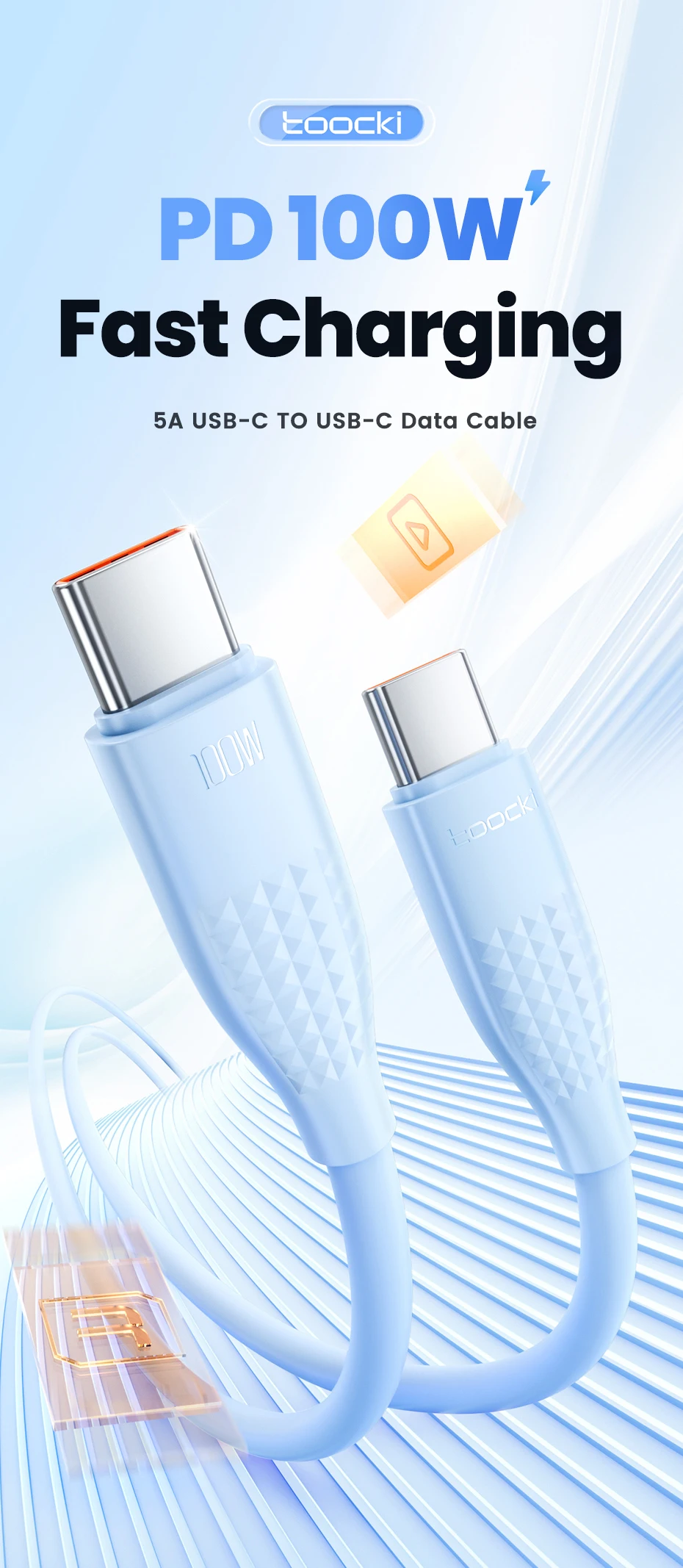 Toocki 100W/60W PD Fast Charging USB C to USB C Cable 1M 1/2/3/5Pcs Colorful TPE Type C Cable for iPhone Xiaomi Huawei Samsung