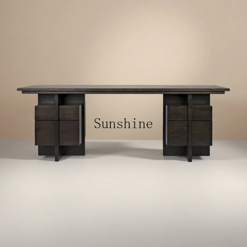 French retro black old desk home study workbench