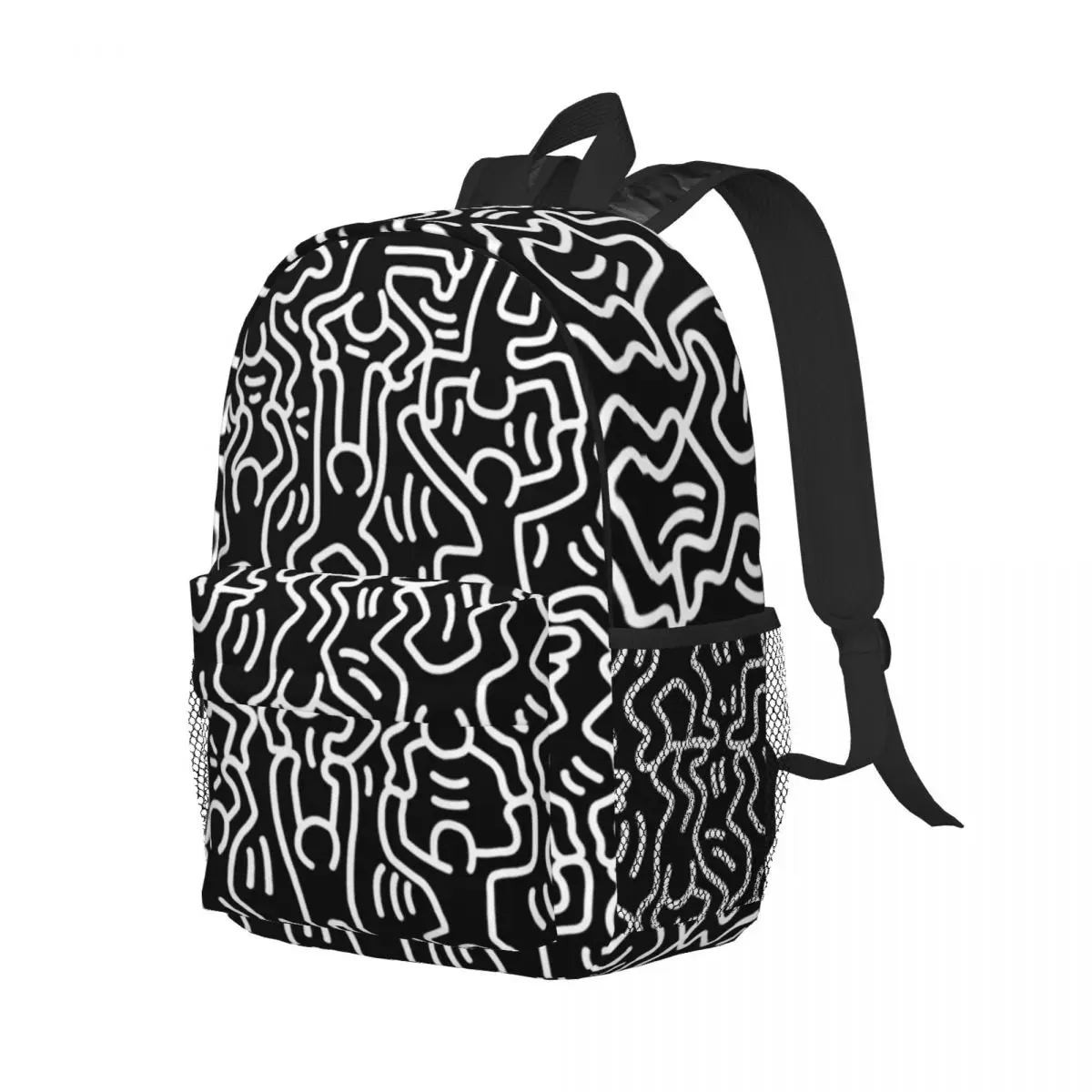 Graffiti personalizzati Haring zaini geometrici neri uomo donna Fashion Bookbag per College School dipinti divertenti borse d'arte