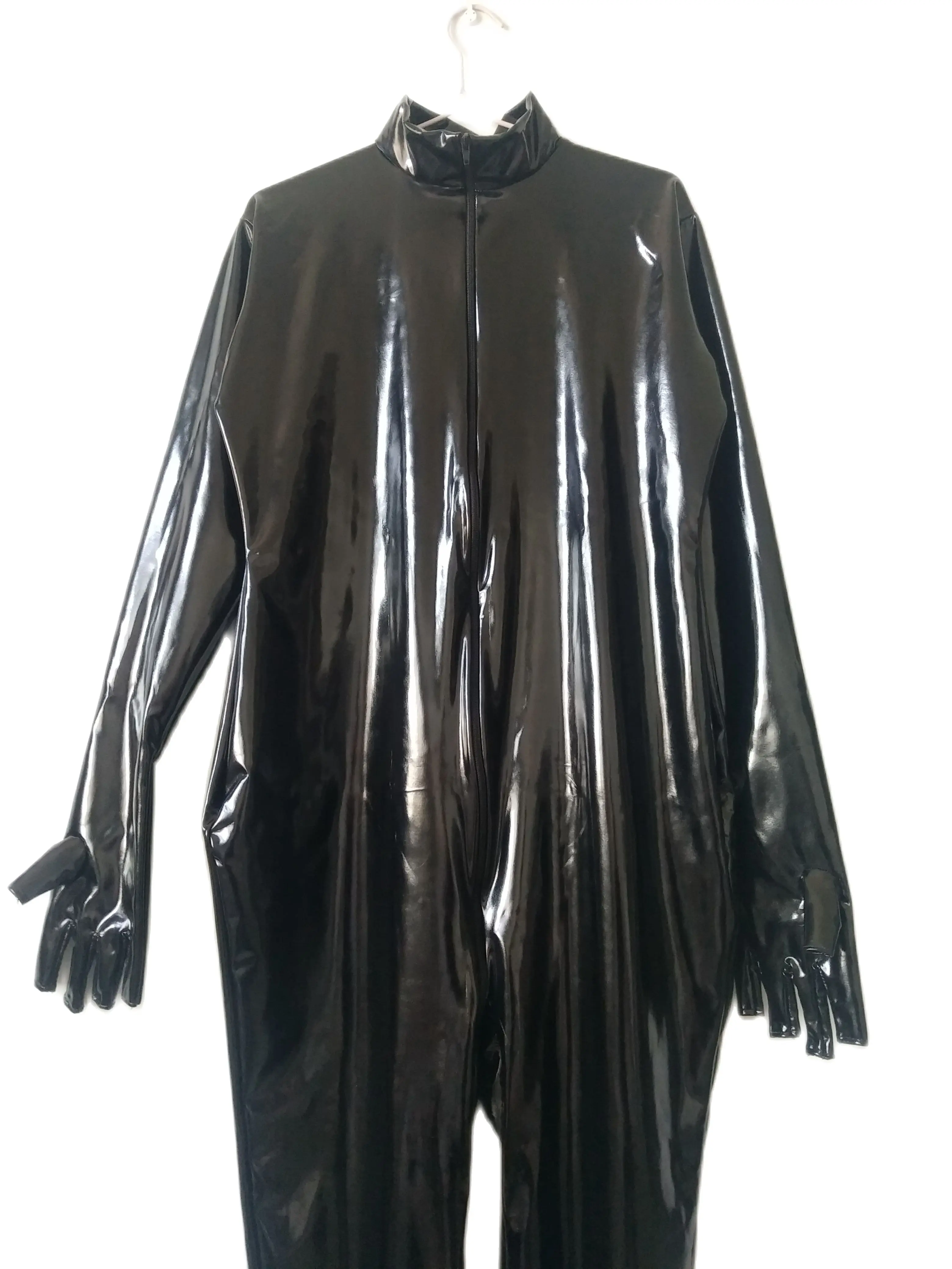 PVC Faux Leather Bodysuit Half-finger Cosplay Costumes Catsuit Clubwear party clothes jumpsuit with front zipper