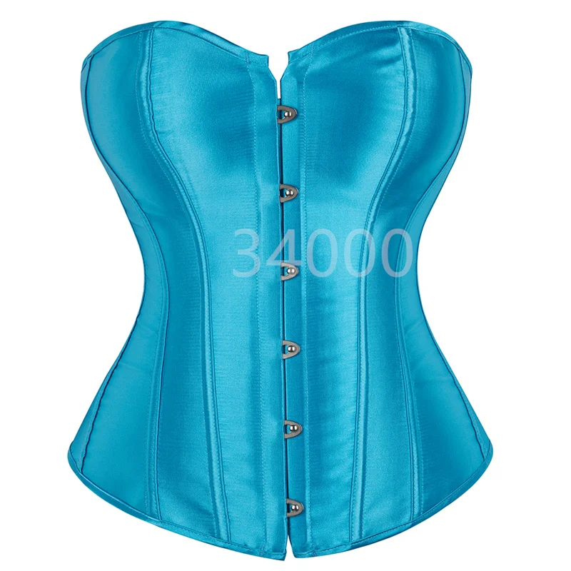 

Caudatus Blue Corset Top Bustier For Women Overbust Satin Sexy Lace Up Corselet Brocade Vintage Style Korsett Plus Size