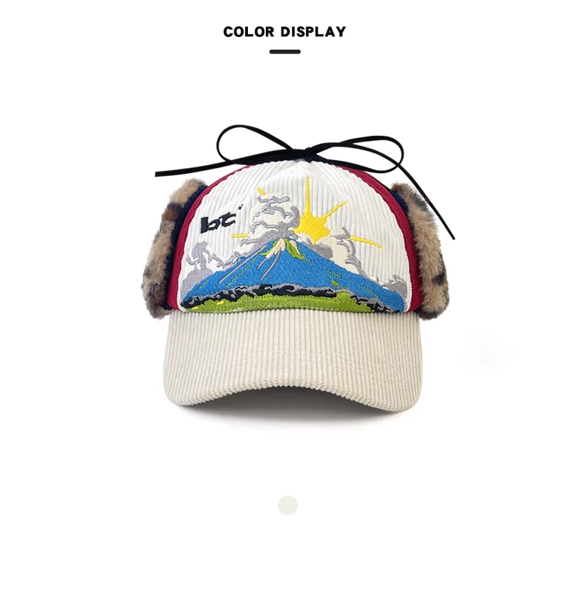 

2025 Corduroy Contrasting Color Leopard Print Ear Protection Bomber Cap for Women Autumn and Winter Warm Baseball Hats