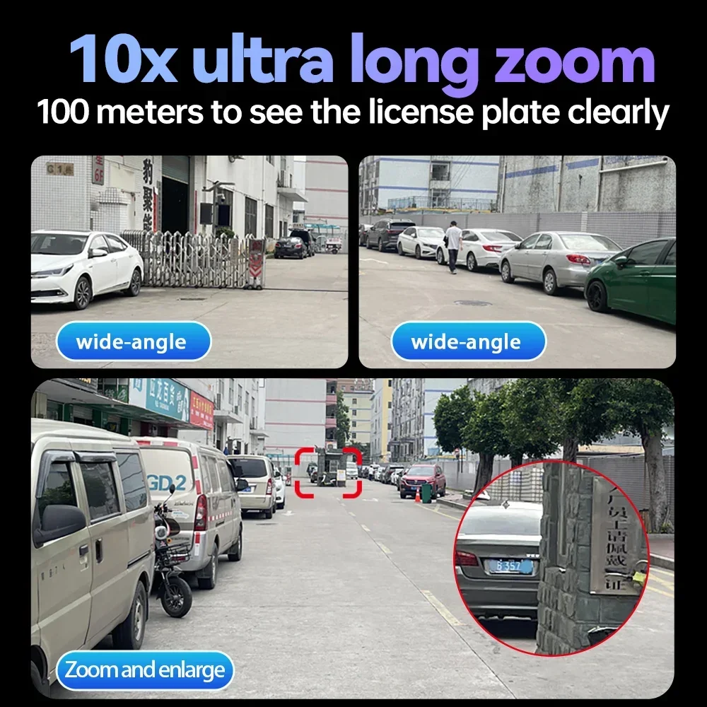 8K 12MP WiFi Camera Outdoor Night Vision 10X Zoom Three-screen Body Detection Two-way Voice Security Video Surveillance IP CCTV
