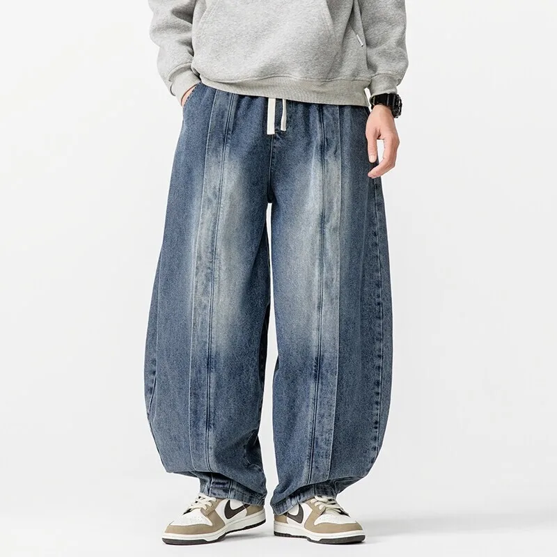 

New Retro jeans Japanese Plus Size Wide Leg Pants Mens Jeans Casual Pants Curved Jeans Black Baggy Jeans Straight Pants
