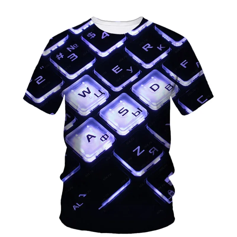 Creative Computer Keyboard 3d Printed T Shirt Summer Men's Round Neck T-Shirt Trend Short Sleeve Casual Street Loose Top Tees