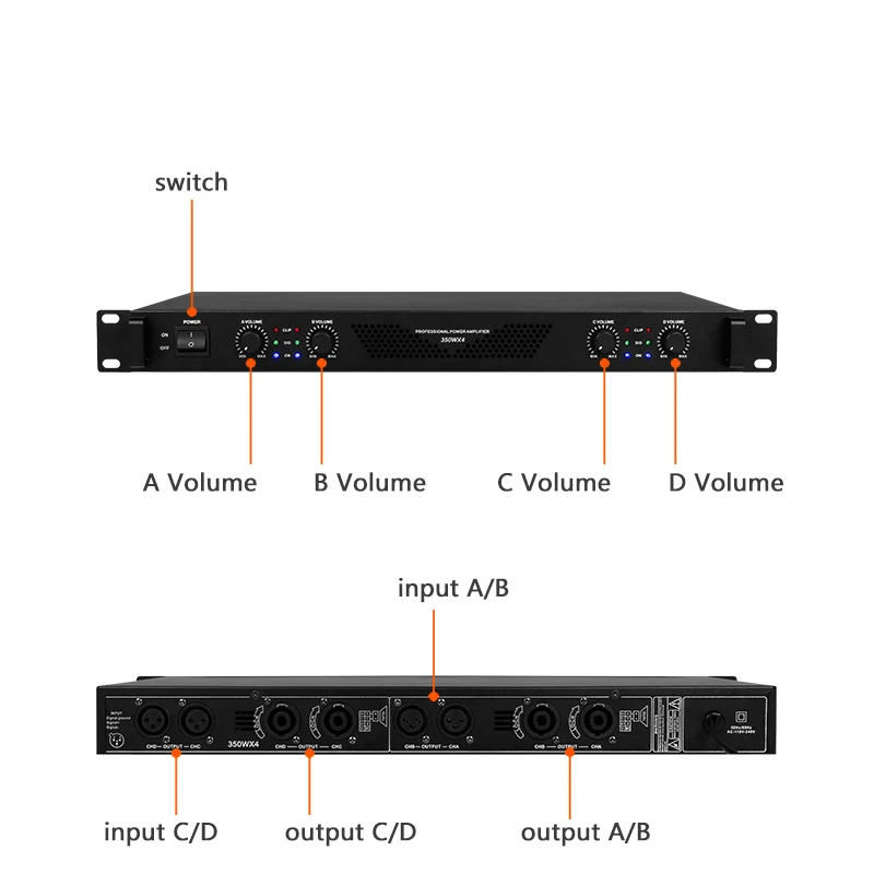 FA-700 مكبرات صوت رقمية احترافية ذات 4 قنوات بقوة 350 وات * 4 مضخم صوت كاريوكي منزلي #6