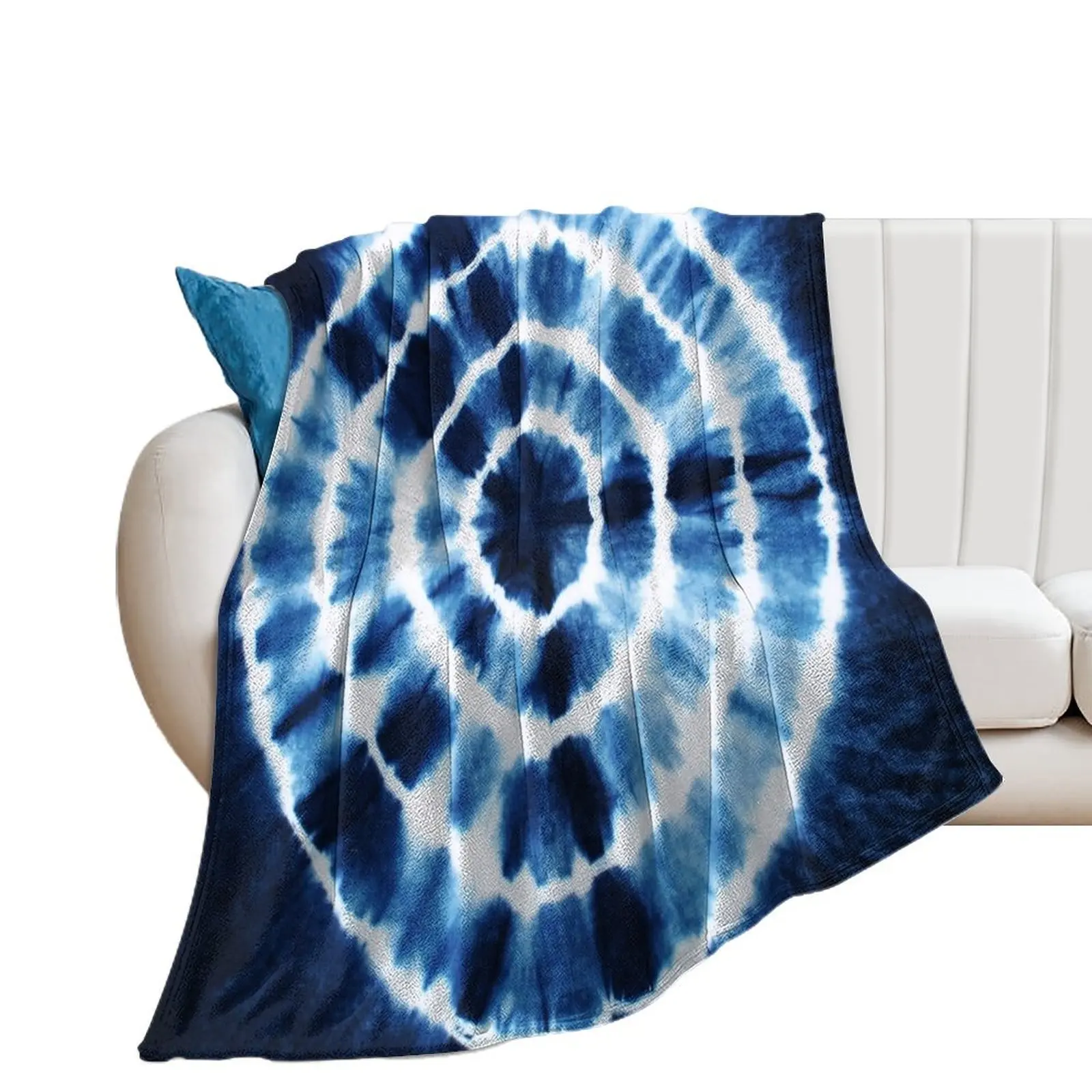 Shibori Indigo Circles Throw Blanket manga Cute Blankets