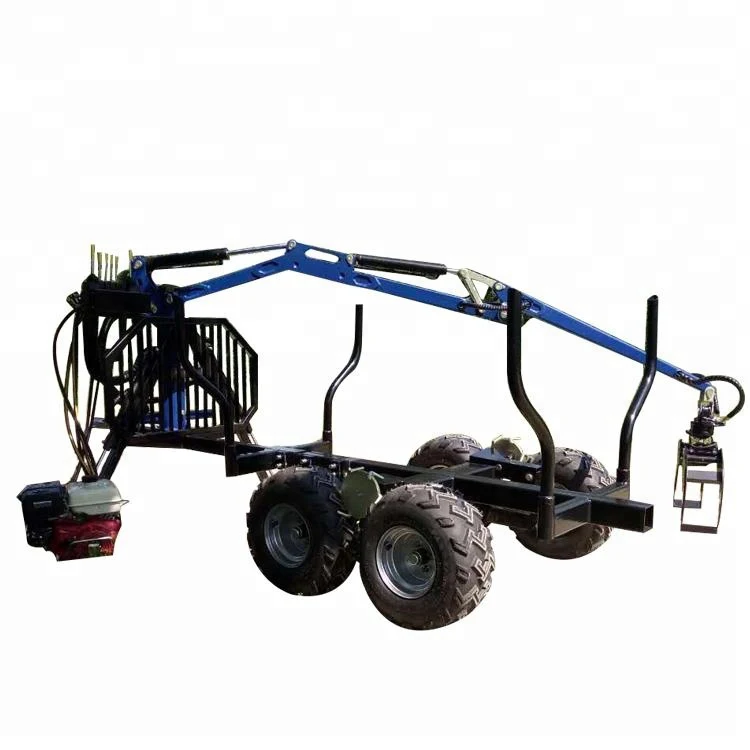 Customized CE Approved 3.4m Mini Self Loading ATV Timber Log Trailer With Forestry Log Grapple And Crane